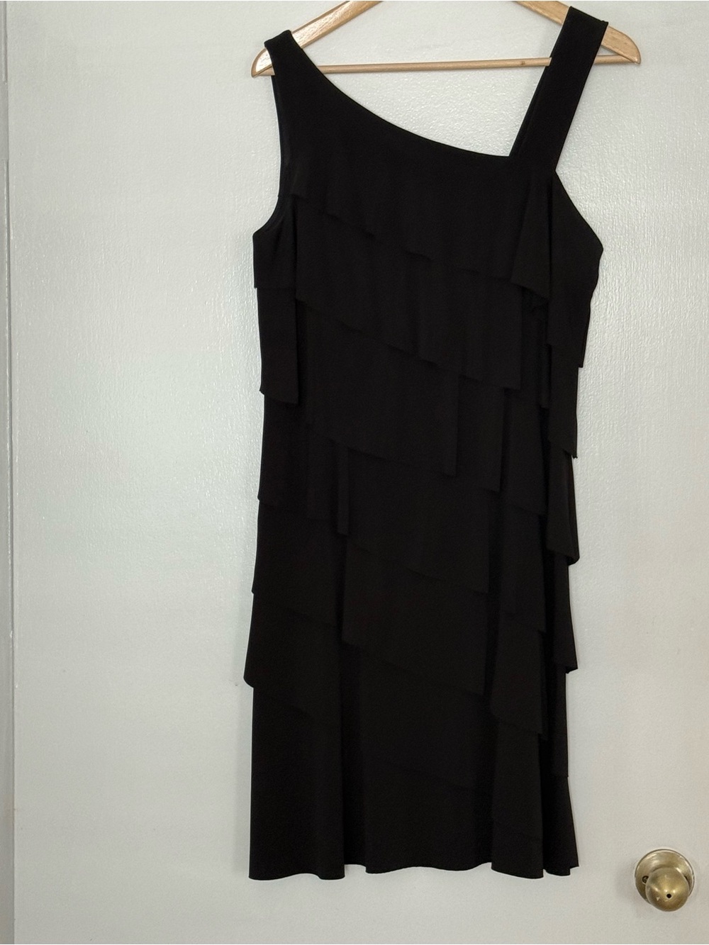 Maggy London Black Asymmetrical One-Shoulder Layered Dress